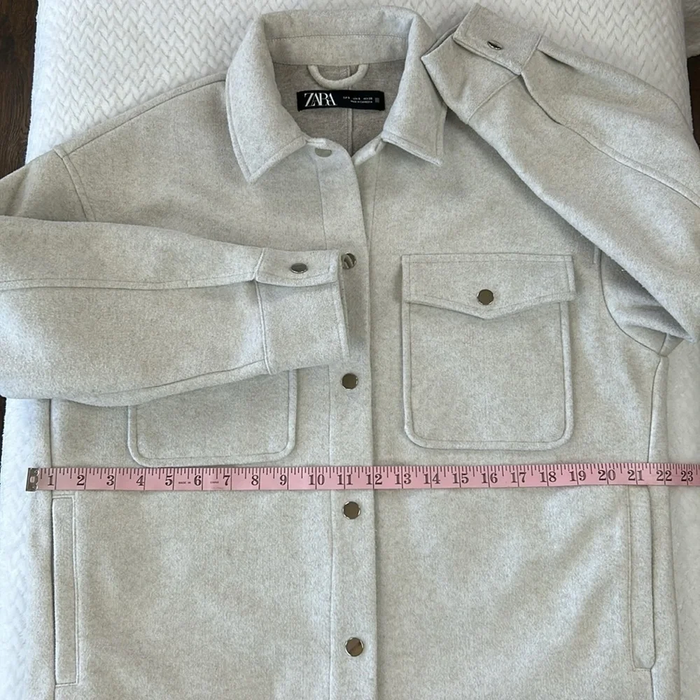 Zara Soft-Touch Overshirt Oversized Shacket Woman’s Size Small Light Gray - Picture 7 of 17